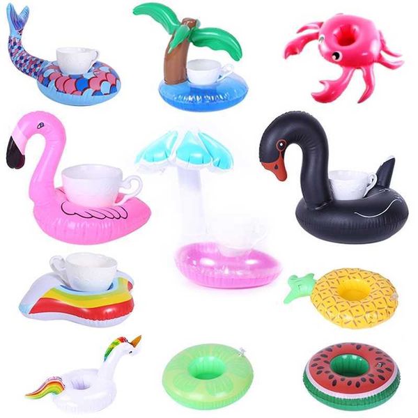

life vest buoy inflatable cup holder unicorn flamingo drink holder swimming pool float bathing pool toy party decoration bar coasters j23042