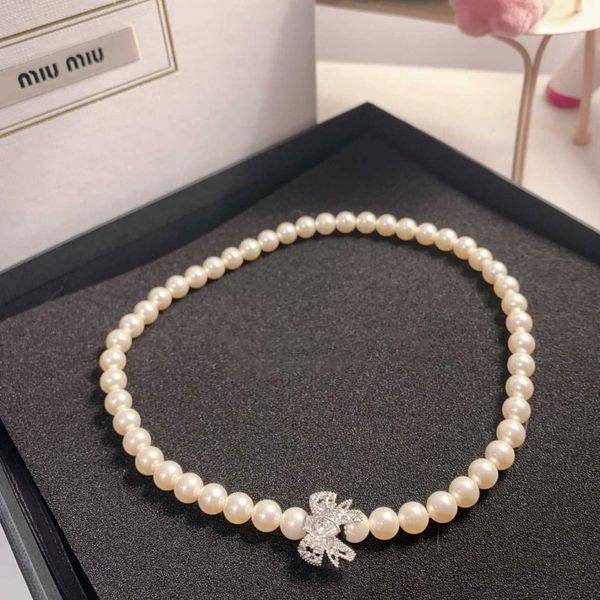 

miao miu family buckle edition pearl bow sweet french style wedding decoration necklace, Silver