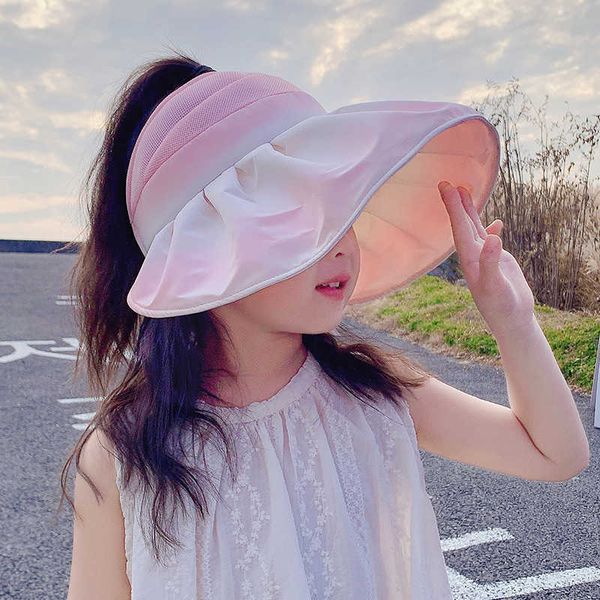 

caps hats children sun visor cap for girls spring summer upf 50+ 2023 new kids aged 3-10 gradient color shells tail empty hat p230424, Yellow