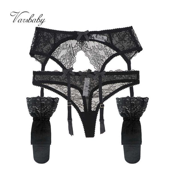 

set varsbaby 3pcs gartersthongsstockings lace bow transparent underwear  m l xl blackwhitepink j230425, Red;black