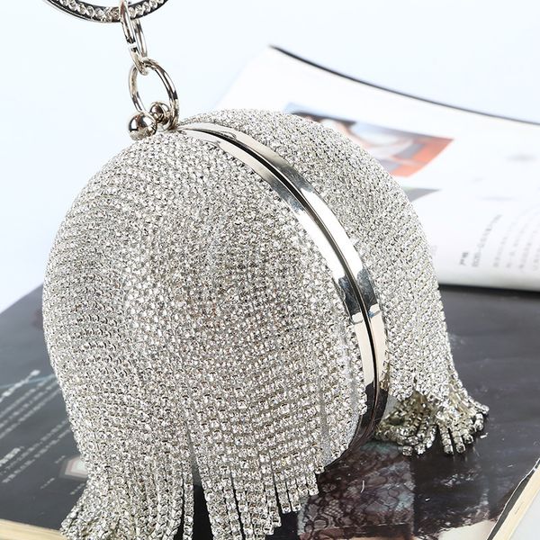 

evening bags sliver diamonds round ball for women fashion small tassels clutch bag ladies ring handbag clutches 230424