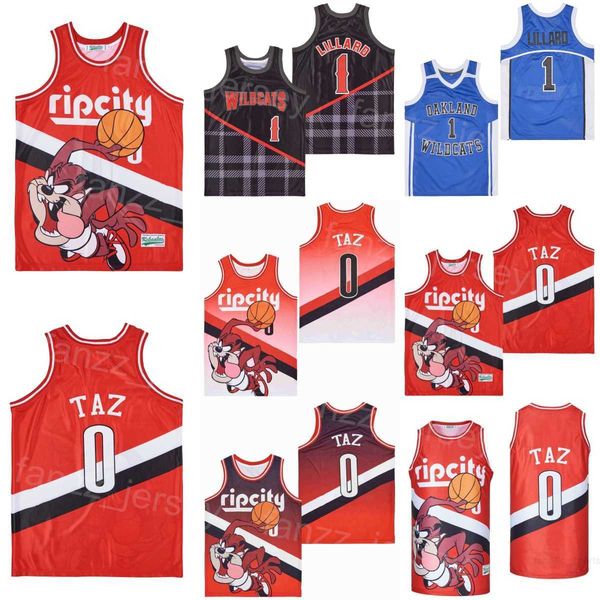 

high school oakland wildcats jersey basketball damian lillard 1 0 ripcity taz shirt uniform black red blue team hiphop pullover college for