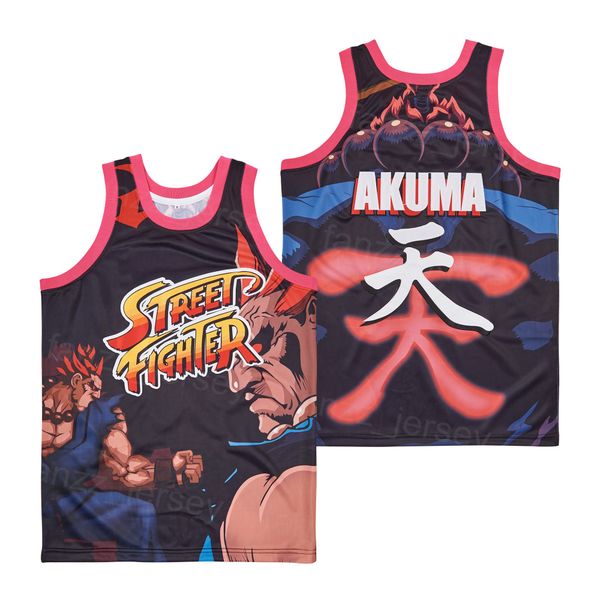 

movie akuma street fighter video game jersey film basketball retro pullover breathable high school college hiphop pure cotton sport team bla, Black