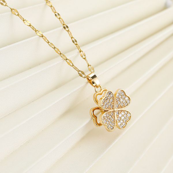 

rotating clover necklace stainless steel simple rotating collar chain pendant for girlfriend, Silver