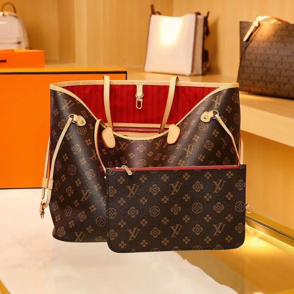 

M40995/40156 MM size Luxurys Designers Bag Women Bags Handbag Shoulder composite bag LouiseityS Female viutonityS Composite Lady Clutch Tote, Brown grid