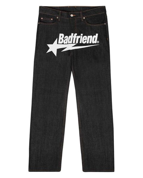 

men's jeans y2k jeans hip hop badfriend letter printing baggy black pants 2023 new harajuku fashion punk rock wide foot trousers street, Blue