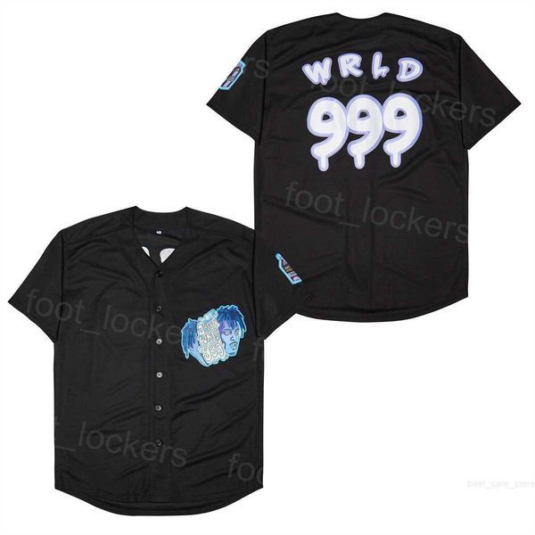 

film baseball 999 juice wrld moive jerseys team color college pure cotton cooperstown vintage cool base all stitching hiphop for sport fans, Black
