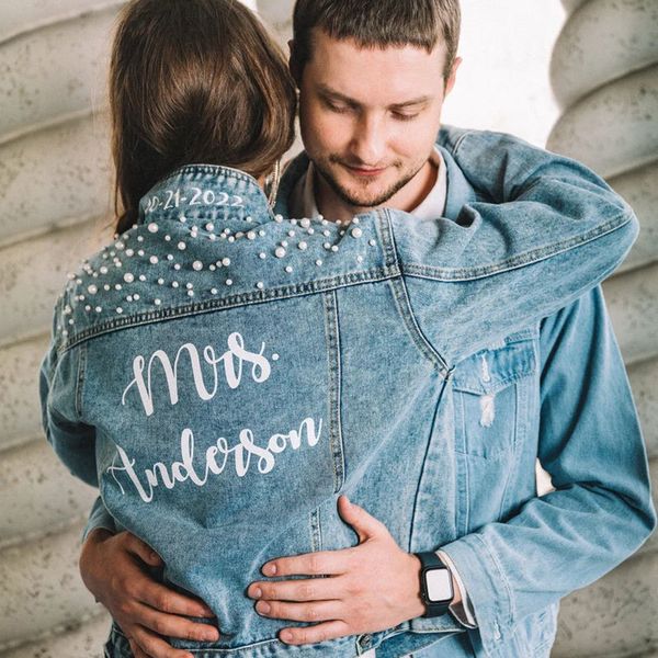 

men's jackets wedding couple jeans jacket personalized denim bride and pearl jacket coat customized groom gift coat retro autumn 230425, Black;brown