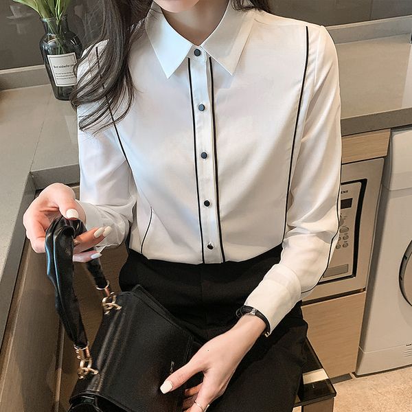 

women's blouses shirts ladies blouse fashion women interview formal spring professional long sleeve shirt patchwork contrast color 230, White
