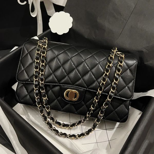 

designer bags channel chain bag plaid 5a caviar shouder handbag gold silver chain leather double letter solid color buckle square stripe lad