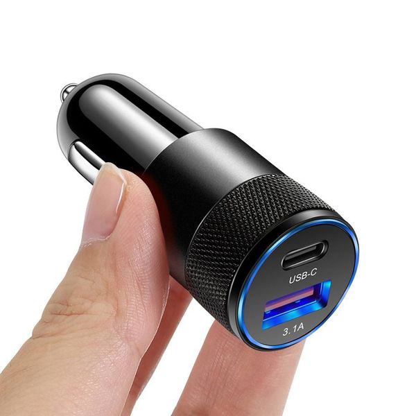 

dual port pd 20w qc3.0 quick charger 3.1a usb type c car charger cellphone adapter for iphone 14 13 12 11 pro max with opp bag