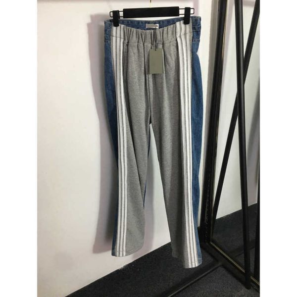 

23ss women jeans straight jeans womens pants denim jeans designer striped ribbon edge cotton patchwork casual denim pants womens clothing a1, Blue