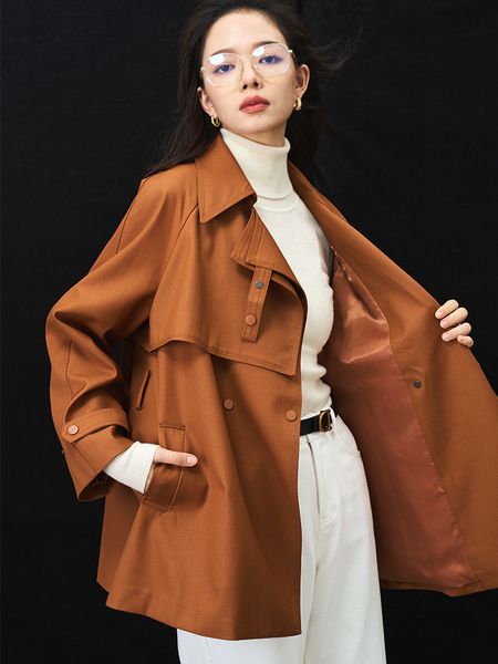 

men's trench coats spring and autumn korean design asymmetrical loose casual temperament medium length windbreaker coat woman 230424, Tan;black