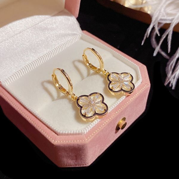 

fashion lucky four-leaf clover dangle earrings chandelier earings designer for women brand letter-V White agate mother-of-pearl earring Christmas gifts