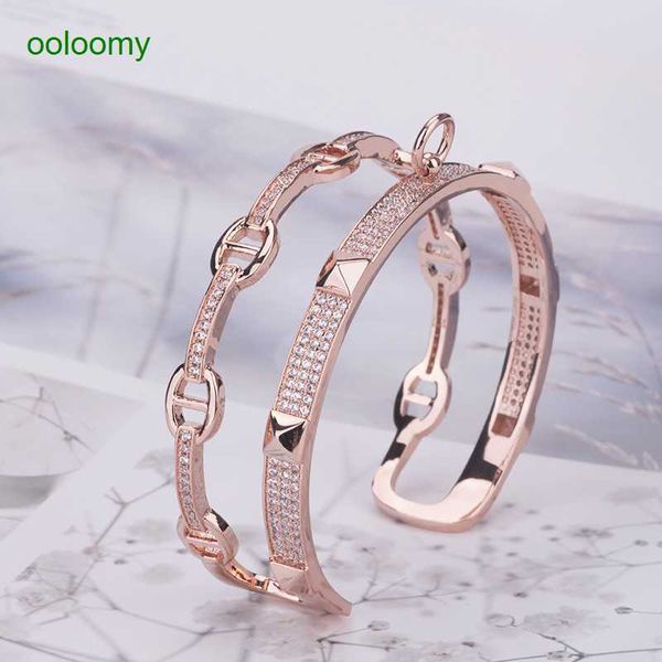 

hemres designer bracelet exquisite h rose gold diamond bracelet copper plated oval buckle belt 2-in-1 ring handpiece, Black