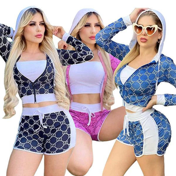 

designer women's tracksuits sports suit summer casual print coat hooded two piece set 3 colors luxury two-piece set 2023, Gray