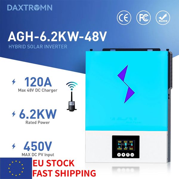 

daxtromn eu 6.2kw hybrid solar inverter mppt 450vdc 120a pv input grid feedback 48v battery pure sine wave solar inverter with wifi