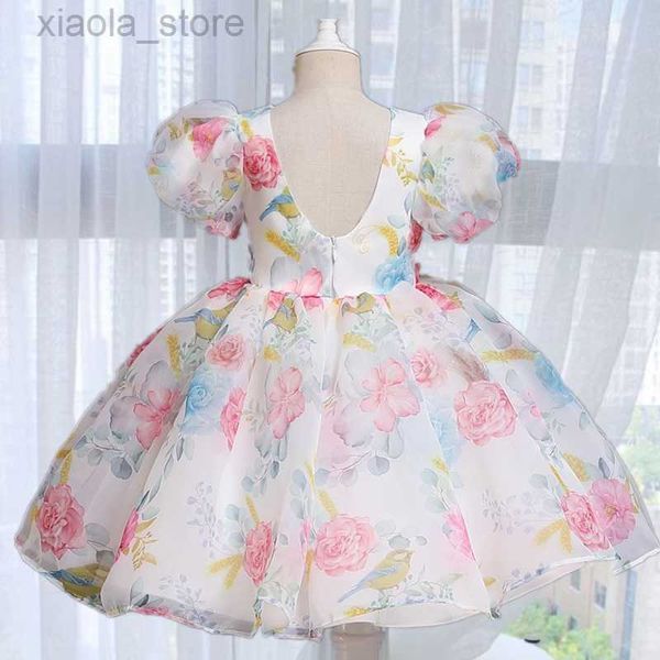 

girl's dresses flower puff sleeve dress child girls princess dress children 3 6 8 years tutu prom dress chirstmas children costume birt, Red;yellow