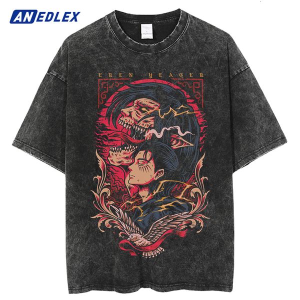 

mens tshirts 2023 hip hop oversized streetwear vintage tshirts japanese anime printed washed short sleeve t shirt summer cotton male 230425, White;black
