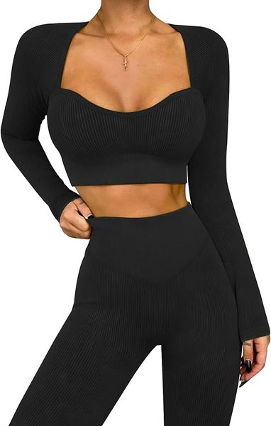

women's gym set of 2 - seamless ribbed acid wash yoga wear workout clothes set