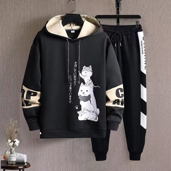 

men's tracksuits spring and autumn men's printed sportswear men's 2-piece hoodiesweatpants korean fashion men's jogging, Gray