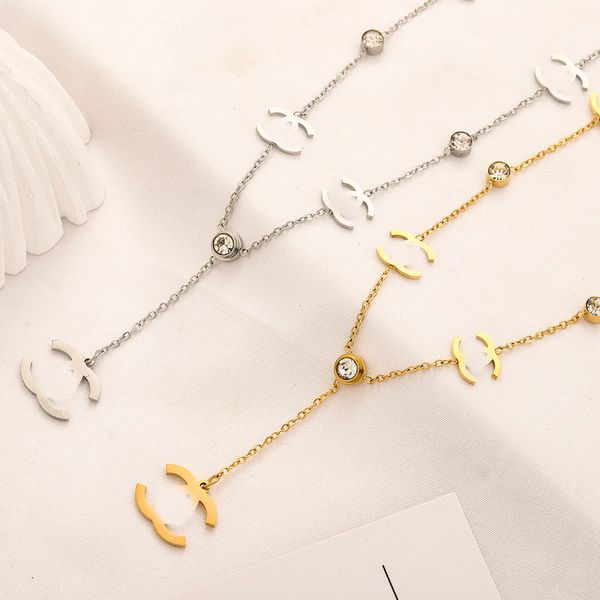 

luxury design necklace 18k gold plated stainless steel necklaces choker chain inlay crystal letter pendant fashion womens wedding love gifts, Silver