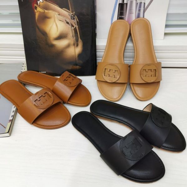 

summer beach slippers selling luxury sandals fashion soft leather flip flops designer women sandals flat heel lady slippers big size eu35-42, Black