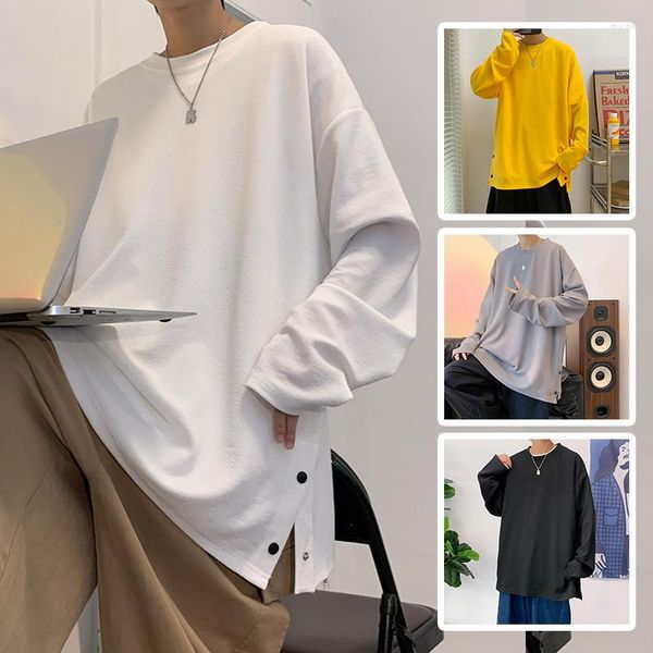 

men's t shirts -youth solid oversized y2k graphic long sleeve 2023 streetwear harajuku t-shirt button korean fashion tees 5xl 123 bn5c, White;black