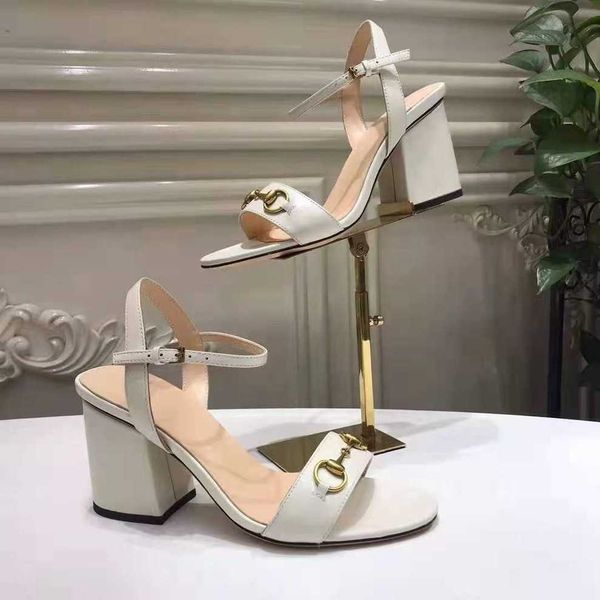 

designer branded women leather 10cm high heel sandal ggity lady letter print leather ankle europclassic strap rubber sole, Black