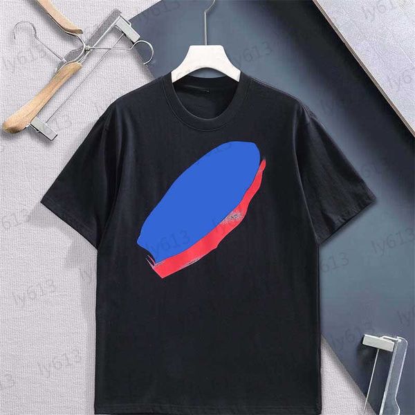 

black t shirt mens summer designer loose simple luxurious pure cotton classic brand logo red blue printed double yarn round neck print male, White;black