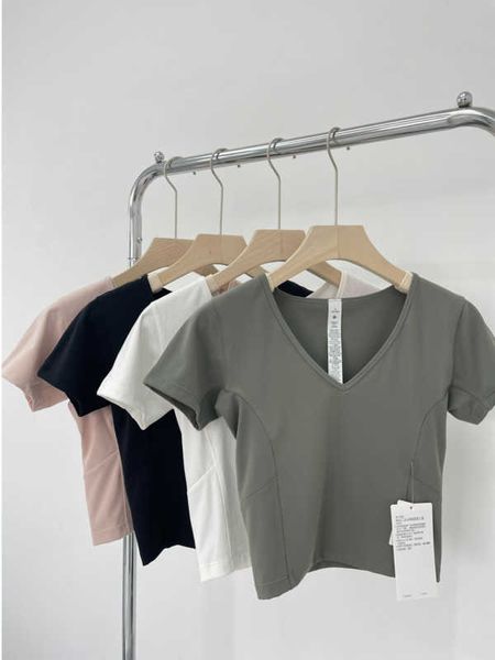 

short style vest t-shirt r sportswear female yoga wear large v-neck sports fitness tight short sleeve nude breathable casual shorts t-shirt
