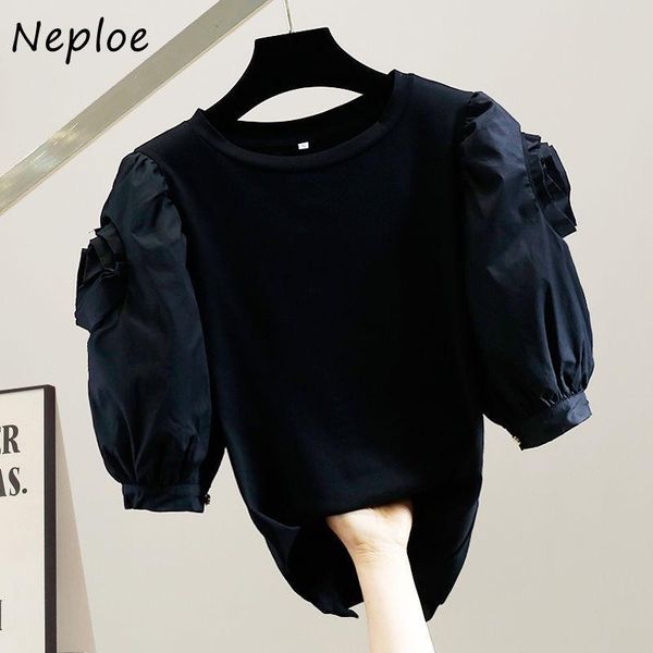 

t-shirt neploe fashion puff short sleeve tshirt women solid color woman 2022 temperament casual style female pullover shirt tees, White