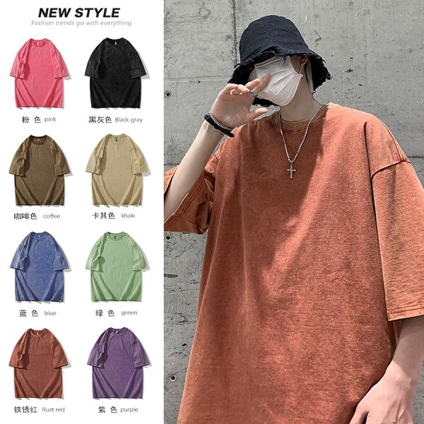 

men's t-shirts summer batik pickle t-shirt men's solid short sleeve y2k us women's heavy fabric luxury men's t-shirt 230, White;black