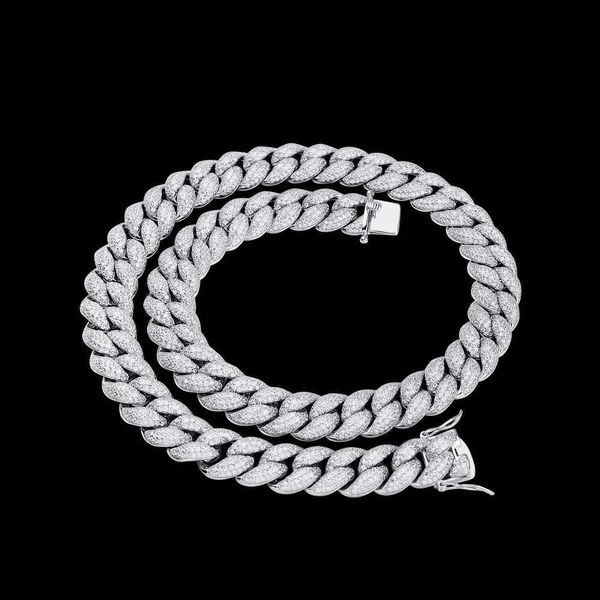 

single row brass cubic zircon 12mm bling out cuban necklace jewelry, Silver