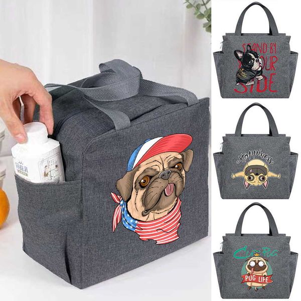 

ice packs/isothermic bags thermal insulated lunch bag for women girls portable carry tote dog print cooler lunch box large capacity food sto
