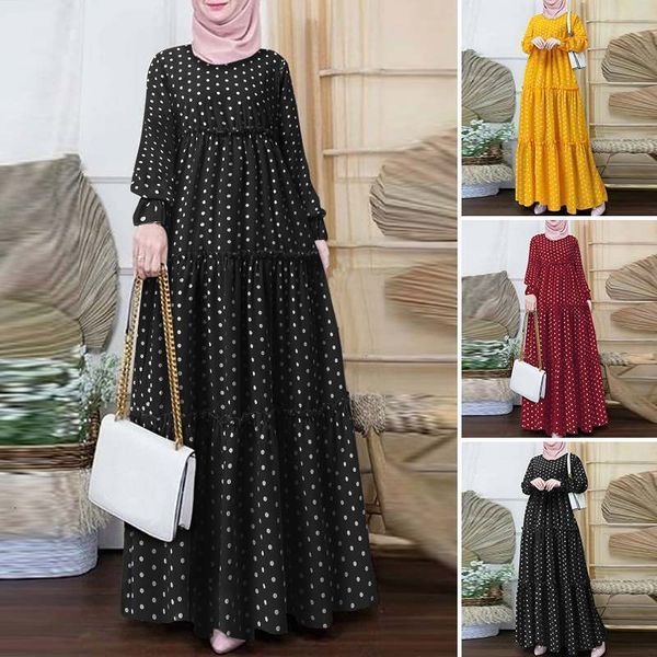 

maternity dresses bohemian polka dot print muslim casual elegant pregnant women long sleeve vestido pregnancy clothing 230424, White