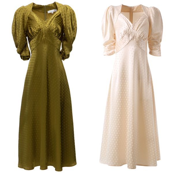 

high-quality v neck high polka dot party dress, Black