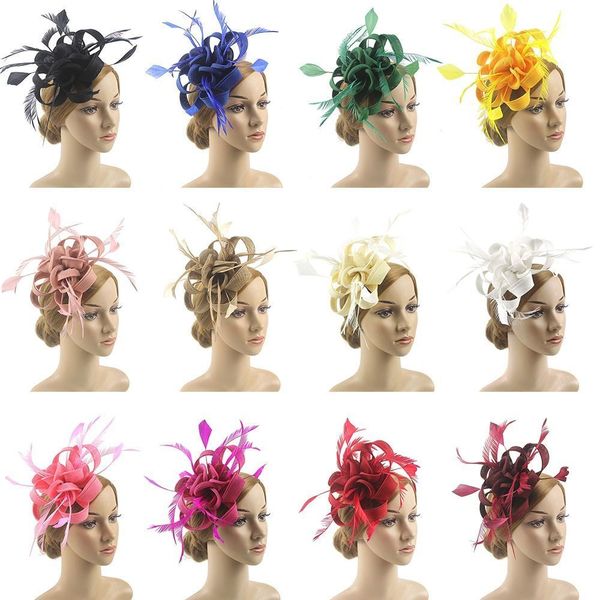 

wide brim hats bucket ascot race fascinators hat flower mesh headband headwear cocktail tea party fascinator feather 230424, Blue;gray