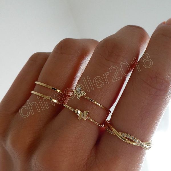

vintage simple gold color rings for women crystal butterfly twisted finger ring fashion jewelry accessories, Silver
