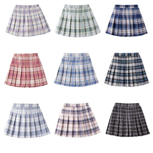 

skirts baby toddler children clothing school uniform plaid girls skirt bottoming princess pleated skirts kids short skirt summer 230425, Black