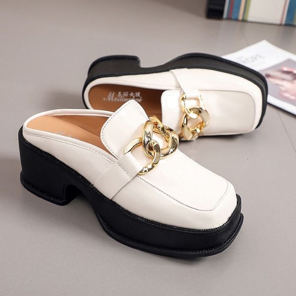 

slippers women's shoes slippers spring fashion metal decorative round toe mules ytmtloy indoor zapatillas mujer casa 230424, Black