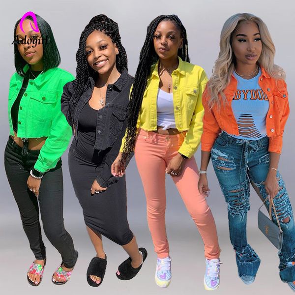 

women's jackets neon pleated edge flap pocket autumn denim jacket women's autumn street clothing single chest women's casual, Black;brown