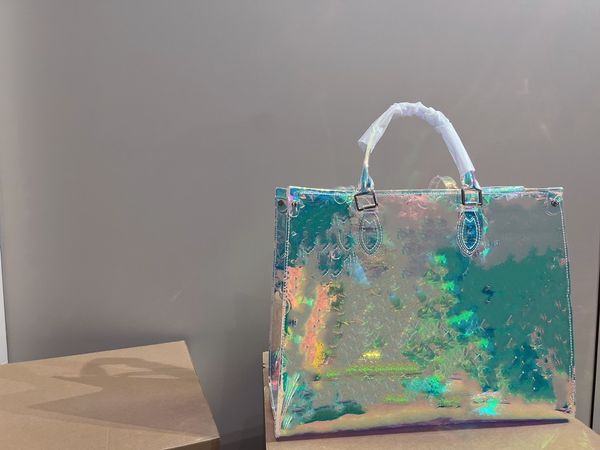 

2023 fashion designer bag transparent jelly tote laser jungle mommy bag women's tote single shoulder crossbody bag large shopping bag p