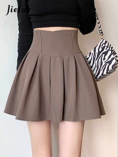 

skirts jielur fashion women zipper high waist mini skirt korean style anti- pleated skirt female show leg length a-line skirts 230425, Black