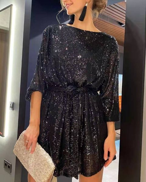 

casual dresses women's holiday party cocktail party sparkling beaded dress fashion temperament elegant sequined evening dress 230425, Black;gray