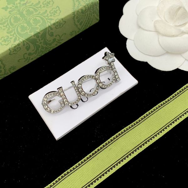 

women designer brand letter brooch 18k gold plated inlay crystal rhinestone jewelry brooch charm pearl pin marry wedding party gift accessor, Gray
