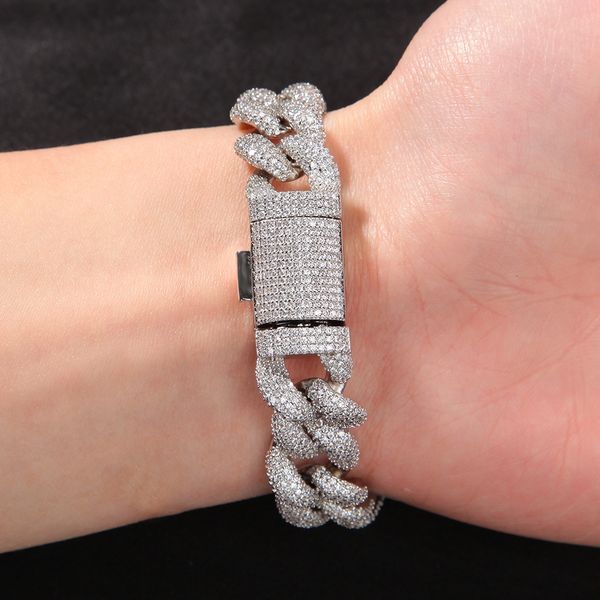 

14mm cuban link chain iced out bracelet cubic zircon hip hop jewelry for men, Black