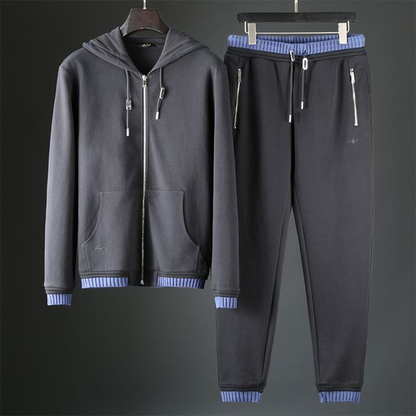 

men's tracksuits jsbd heavy quality goods spider embroidery knitting contrast color autumn winter thick men's hooded casual sports, Gray