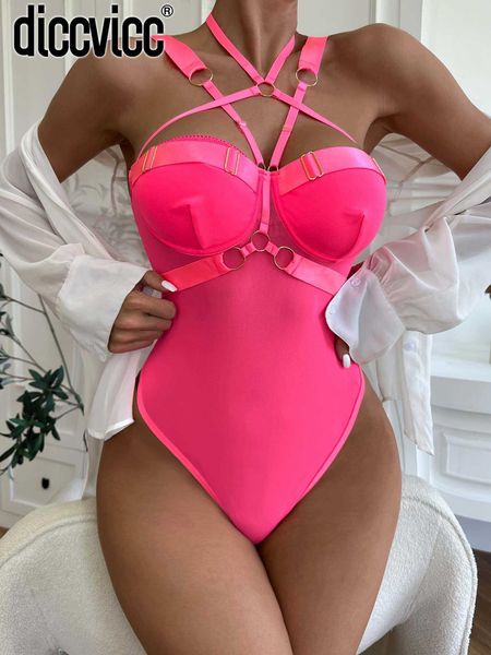 

set diccvicc sensual bodysuit lingerie halter bra lace women underwear mesh fetish erotic costume crotchless intimate body j230425, Red;black