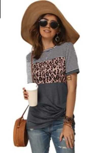 

blouses & women's shirts fashion women casual short sleeve summer t-shirt leopard stripes stitching t shirt tees femme ladies tshirt cl, White